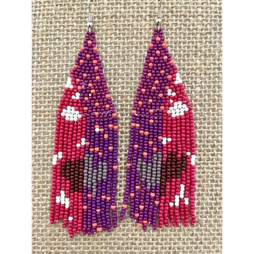 Handmade Miyuki Seed Bead Fringe Dangling Earrings Pink Garden NWT